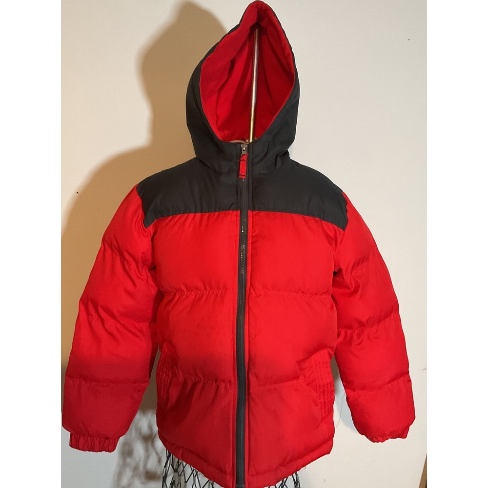 Cherokee Boys Puffer Jacket Red Black Colorblock Hooded Winter‎ Coat Size M 8/10
